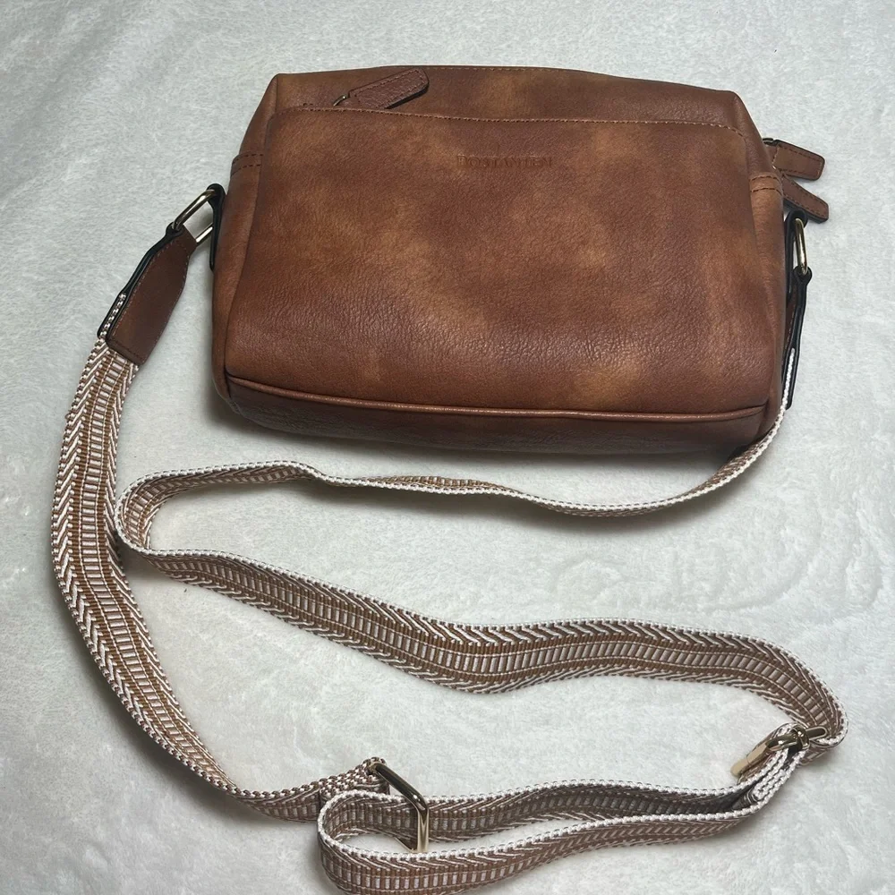 Bostanten Brown Women’s Crossbody Bag with Patterned‎ Strap